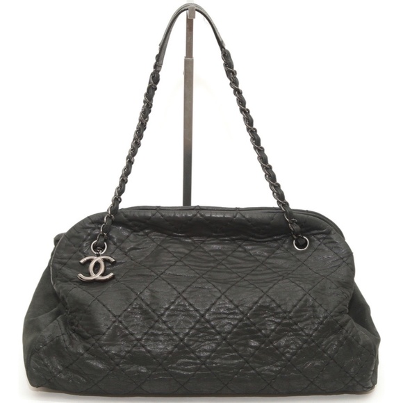 CHANEL Quilted Shoulder Bag JUST MADEMOISELLE Bowling Black Iridescent Chain - Picture 1 of 13